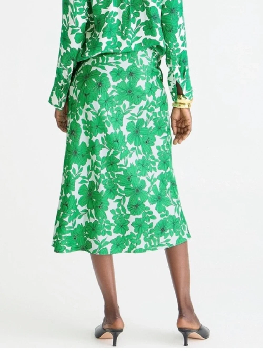 J. Crew Gwyneth Satin Green White Floral Midi Slip Skirt